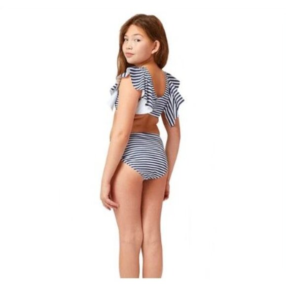 Girls Striped Ruffle Two-Piece Swimsuit By Habitual Size 10 Blue & White $52 NWT - Picture 4 of 7